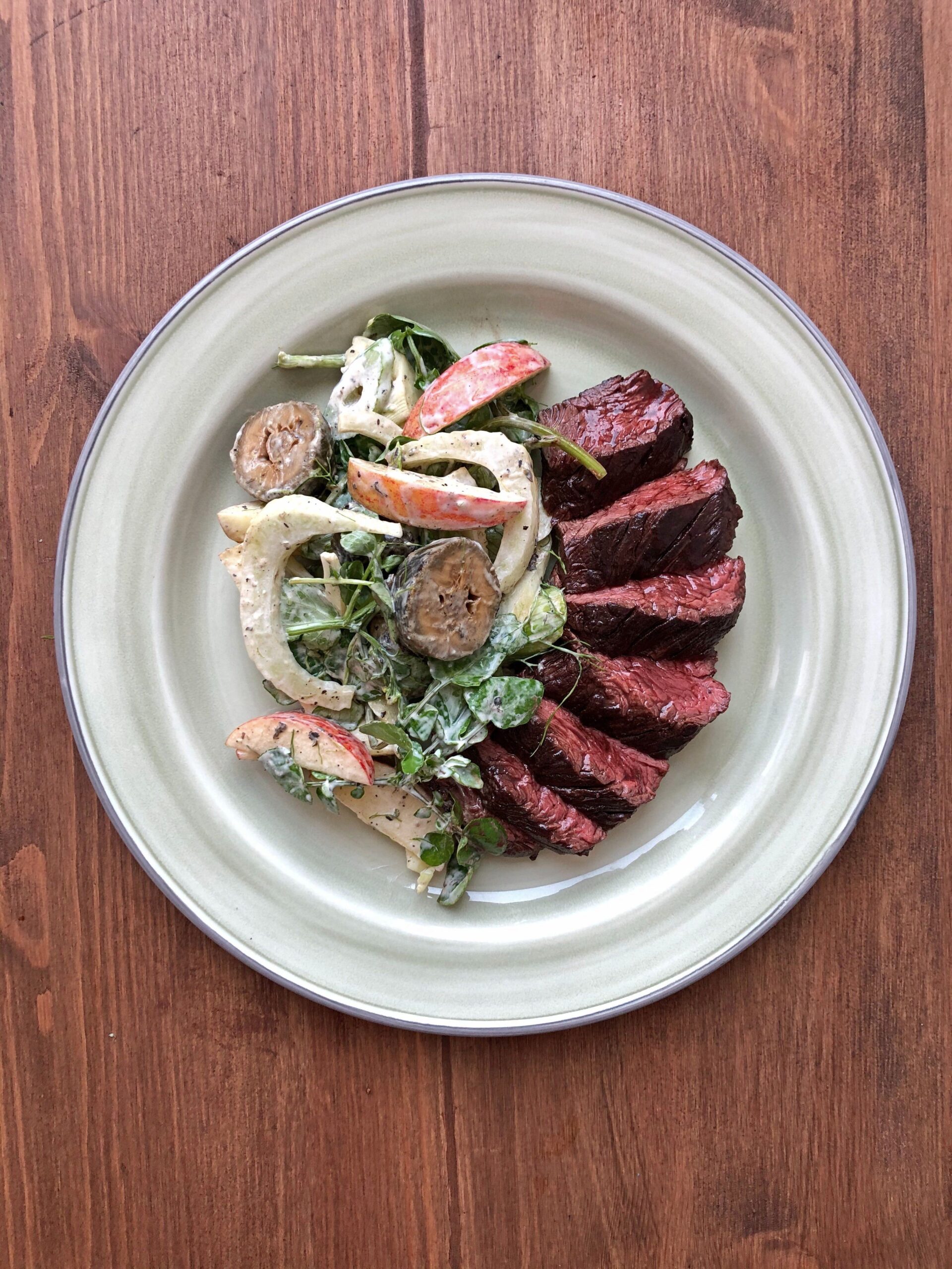 Cocoa rubbed grass-fed Irish onglet with a pickled walnut and fennel salad