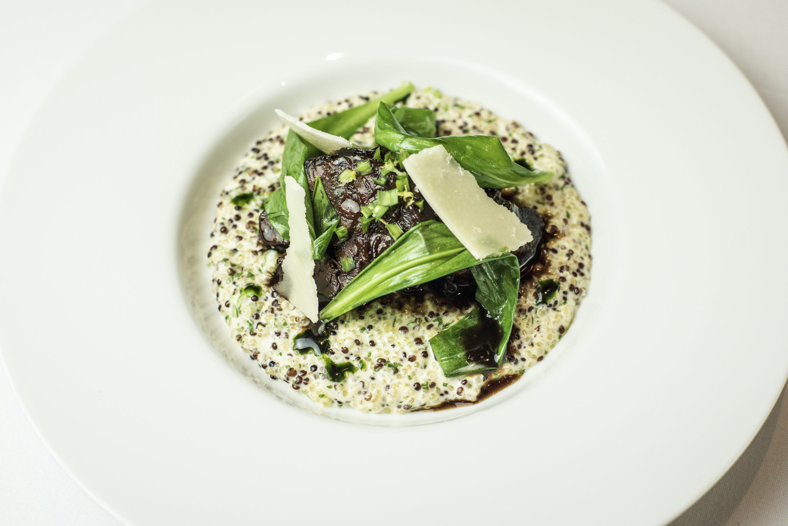 Slow-cooked Irish beef shin with quinoa, wild garlic and Parmesan