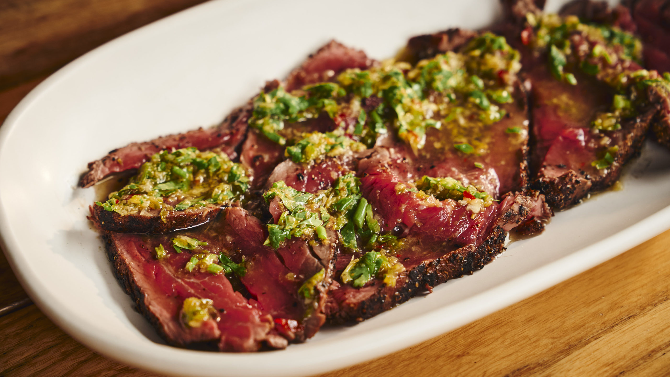 Irish beef fillet with chilli & herb dressing