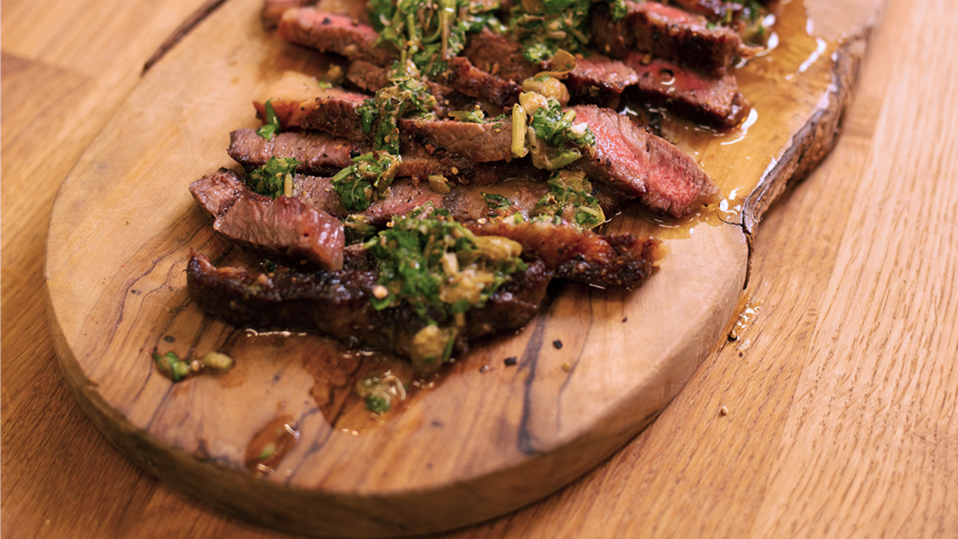 Rib Eye Steak with Watercress Salsa Verde