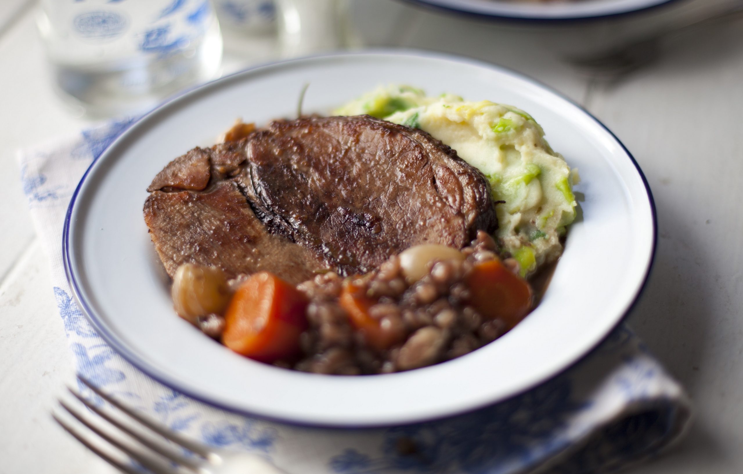 Slow cooked beef with pearl barley