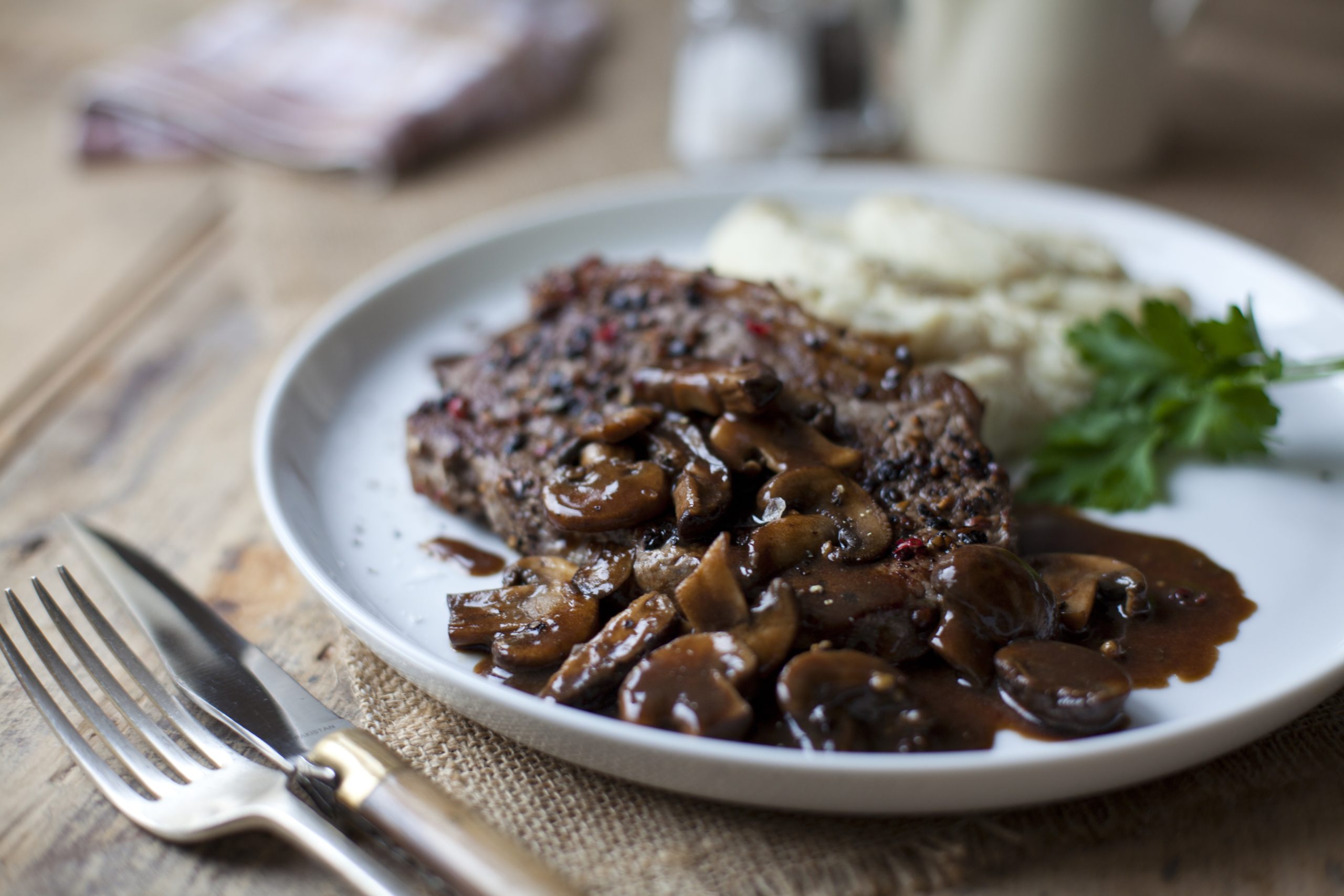 Salt and Pepper Steaks with Cauliflower Puree