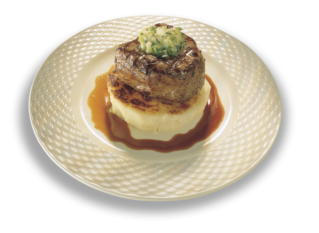 fillet of steak on top of a potato cake