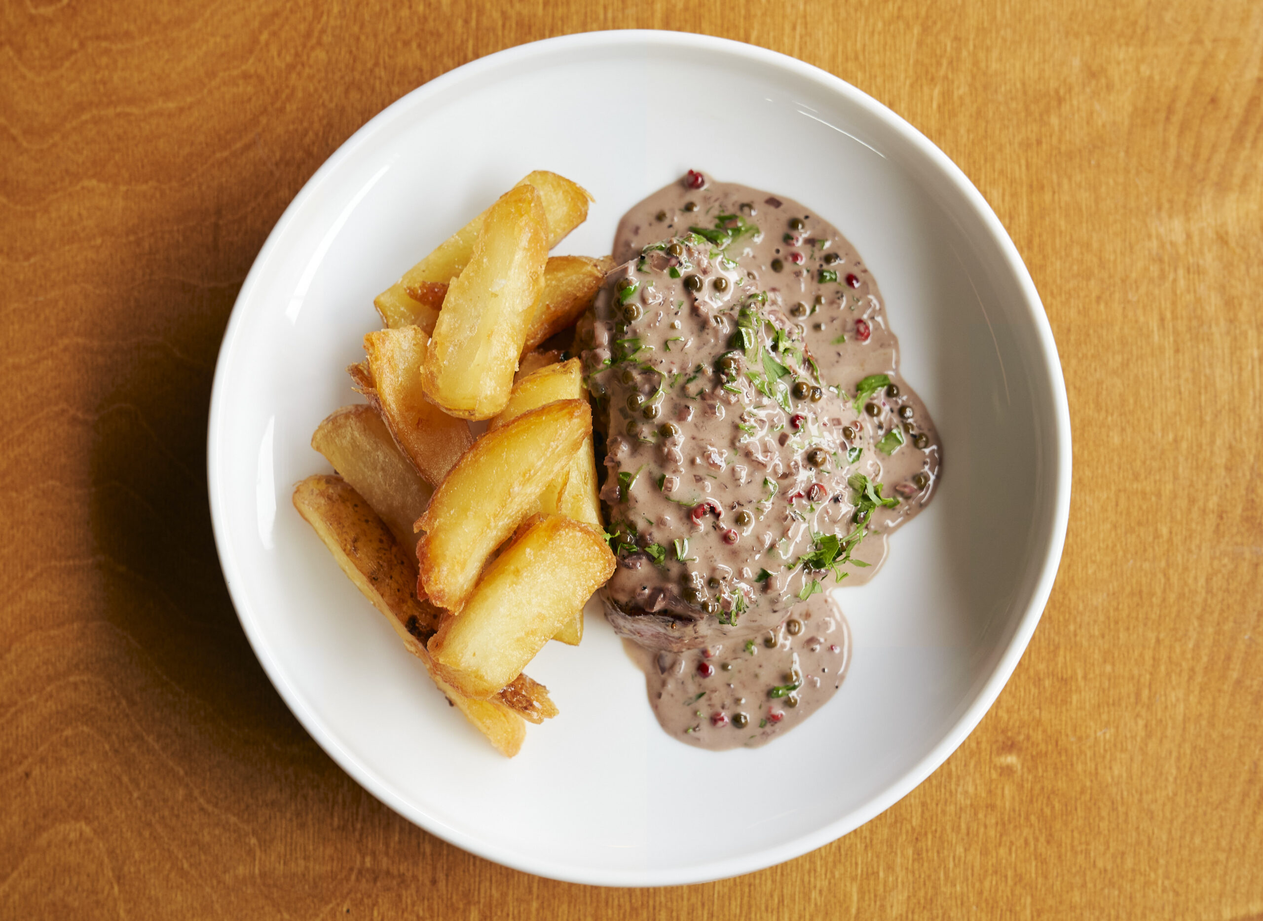 Steak au poivre with grass-fed Irish fillet and triple cooked beef fat chips