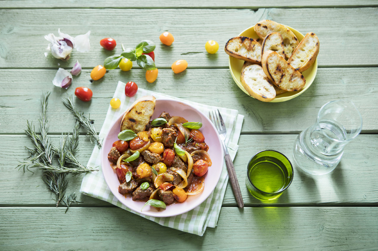 Italian stew with Irish beef, pancetta and cherry tomatoes