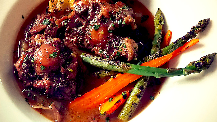 Summer Oxtail Stew with Grilled Spring Vegetables and Gremolata