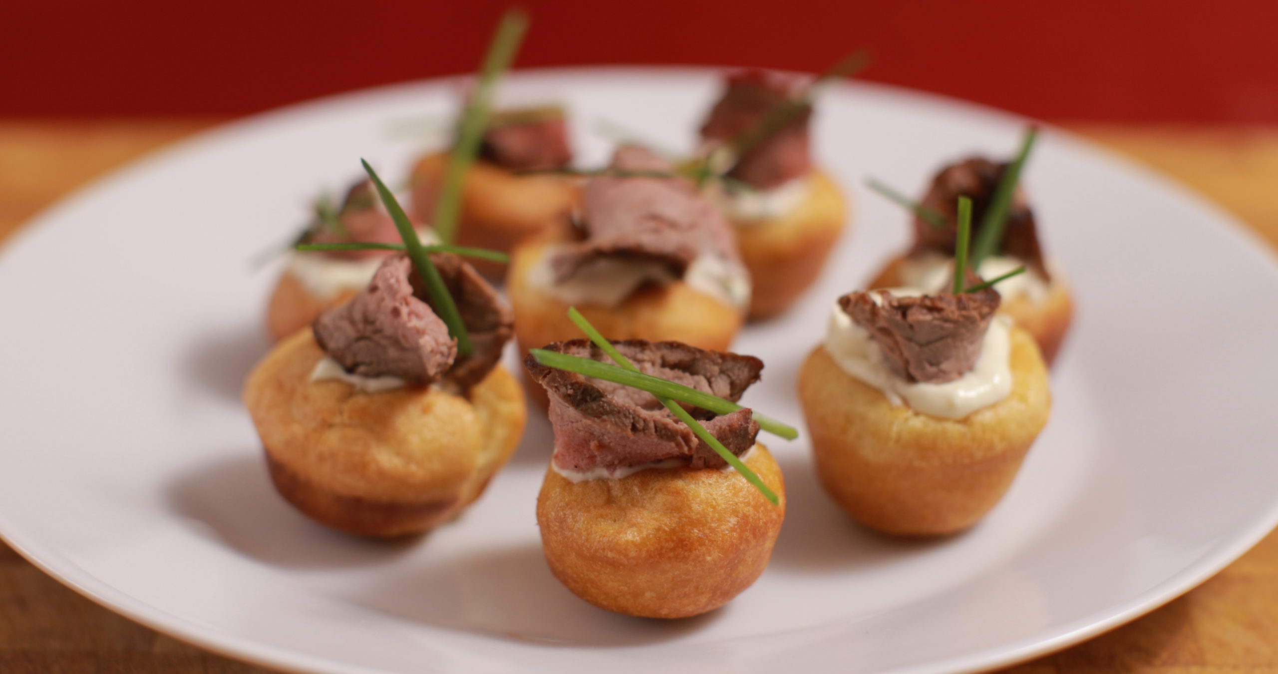 Irish Beef Yorkshire canapés with horseradish cream