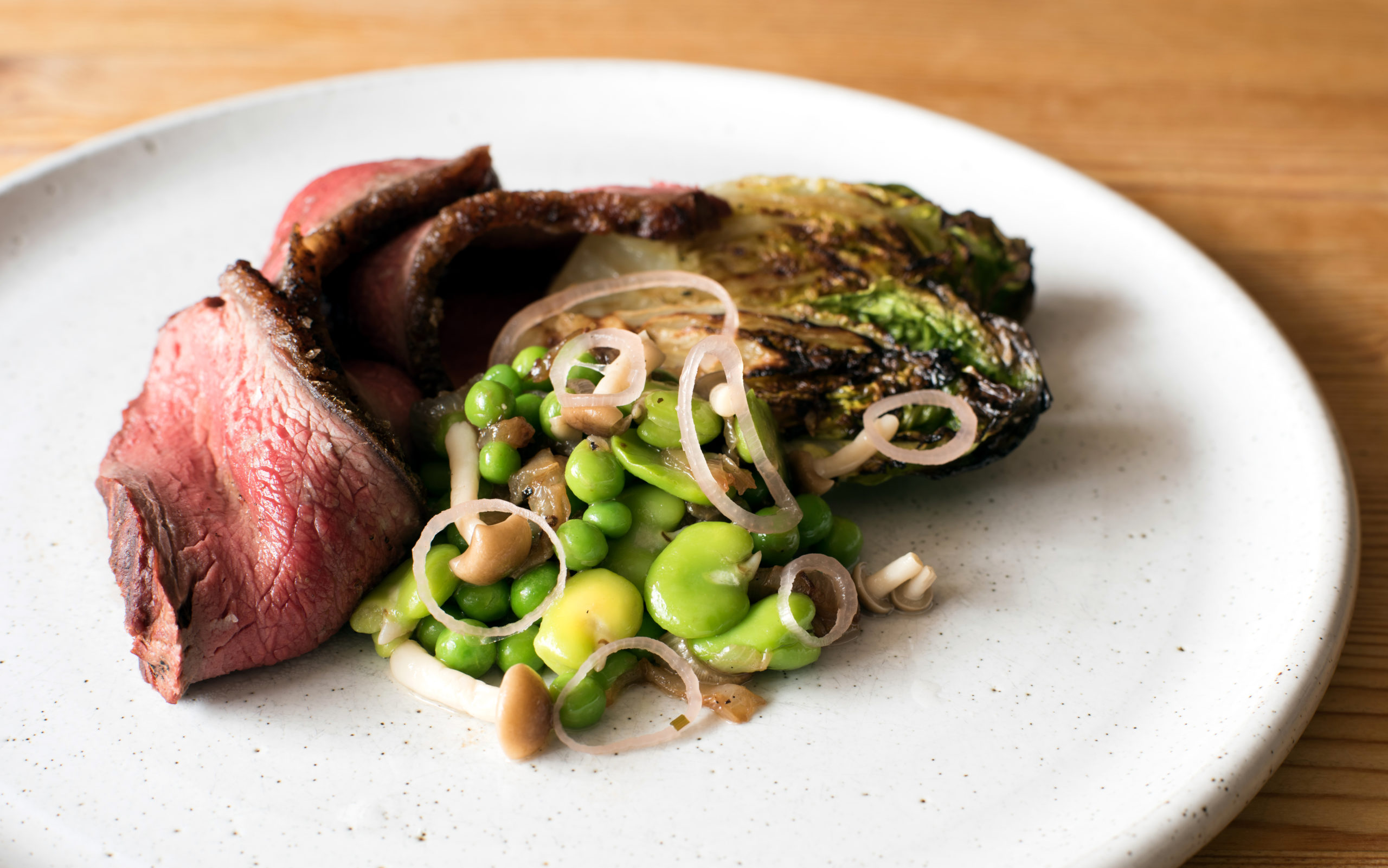 Barbecued Rump Cap with Broad Beans à la Française